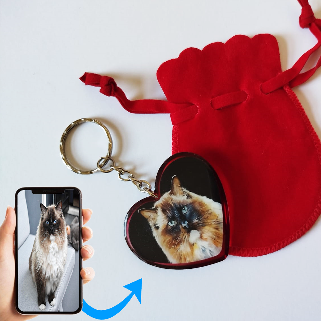 Custom Handmade Digitally Painted Pet Portrait Heart Shaped Epoxy Resin Keyring